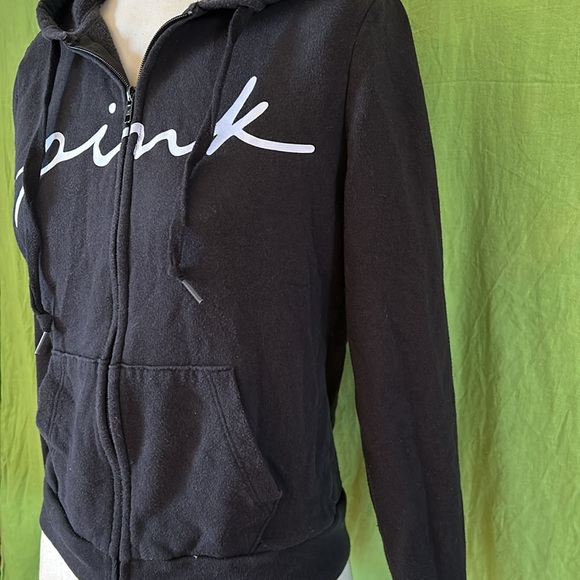 ❤️🔥5/20$ PINK VS💫 Women’s Black Written Logo Full-Zip Hoodie - Picture 3 of 7